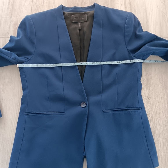 BCBGMaxAzria Chaya Blazer Blue Depth Single Button Collarless Pockets Large - Picture 9 of 15